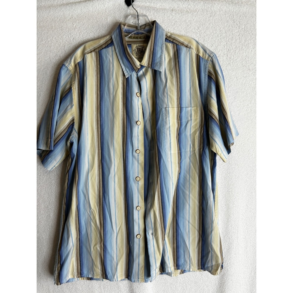 Pussers West Indies Mens Large Silk Cotton Striped Short Sleeve shirt
